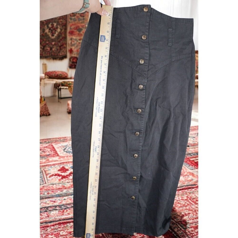 Vintage YES Clothing Co. High-Waisted Black Denim Midi Skirt - Made in USA -9 - Picture 10 of 13